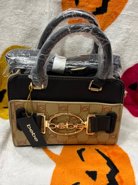 bebe Handbags - bebe Two-Tone Mini Satchel in Beige and Black with Gold Hardware